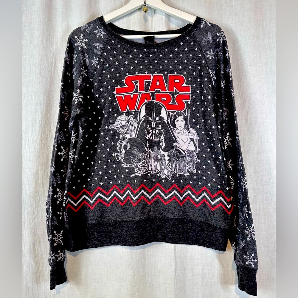 POP CULTURE Top - CHRISTMAS STAR WARS!! Sz XL - GRAY